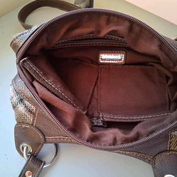 Relic by Fossil Brown Plaid Tweed Shoulder Bag ~ Brown Leatherette Trim - Picture 2 of 4